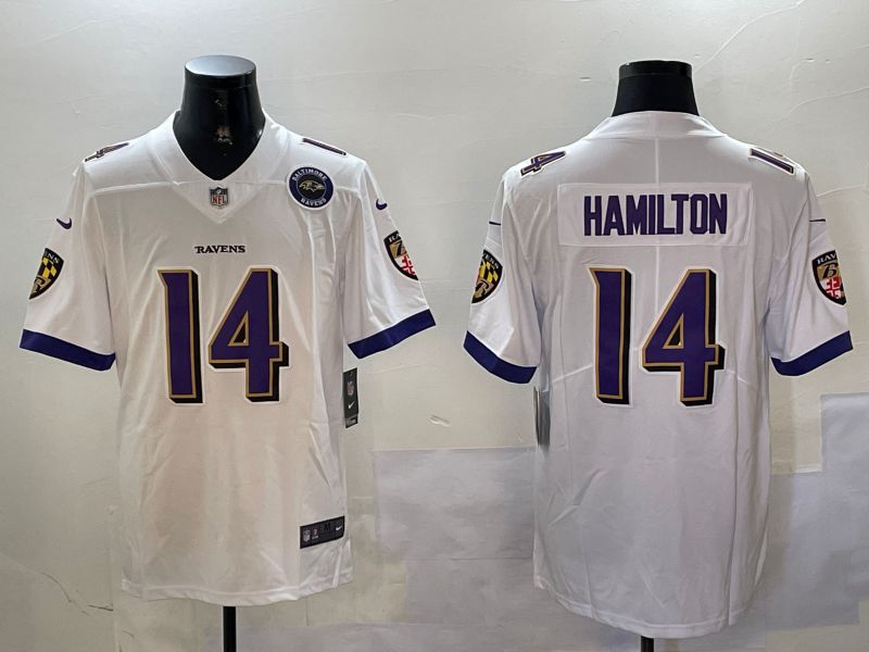 Men Baltimore Ravens #14 Hamilton White Second generation 2024 Nike Limited NFL Jersey style 1->baltimore ravens->NFL Jersey